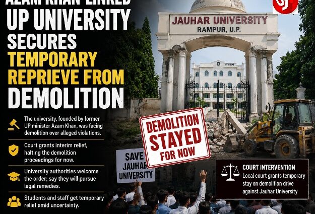 In a significant procedural intervention, the Moradabad Divisional Commissioner has granted interim relief to Mohammad Ali Jauhar University in Rampur, staying the Rampur Development Authority’s (RDA) July 15 order to demolish 38 of its 40 buildings. The decision, issued pending further hearing of the university trust’s appeal, underscores tensions between regulatory enforcement and institutional continuity in Uttar Pradesh.