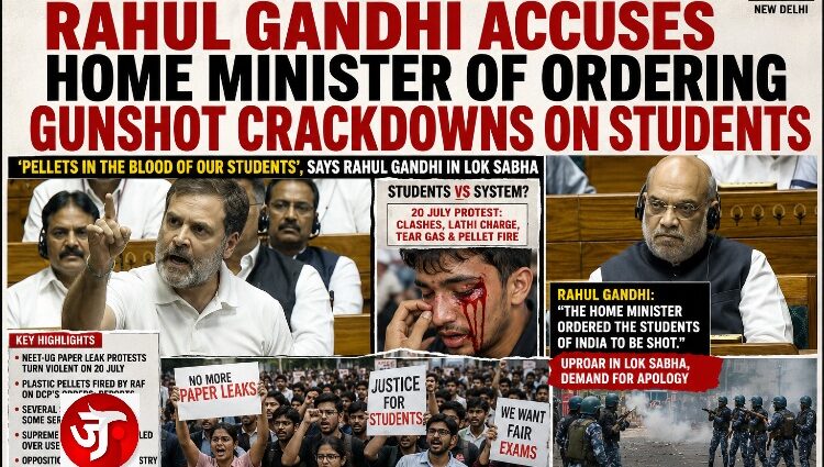 LOK SABHA ERUPTS AS RAHUL GANDHI ACCUSES HOME MINISTER OF ORDERING GUNSHOT CRACKDOWN ON STUDENTS