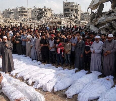 112 LAID TO REST IN GAZA: A MASS FUNERAL NEARLY THREE YEARS AFTER THEIR FAMILIES WERE BURIED BENEATH
