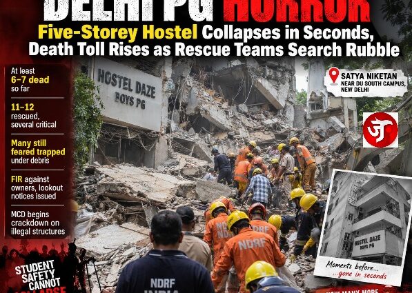Delhi PG Horror: Five-Storey Hostel Collapses in Seconds, Death Toll Rises as Rescue Teams Search Rubble
