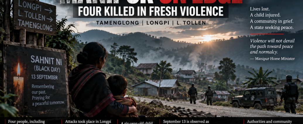 MANIPUR ON EDGE: FOUR KILLED AS FRESH VIOLENCE ERUPTS IN TAMENGLONG AND NONEY