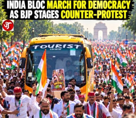DELHI ON EDGE: INDIA BLOC MARCH FOR DEMOCRACY AS BJP STAGES COUNTER-PROTEST