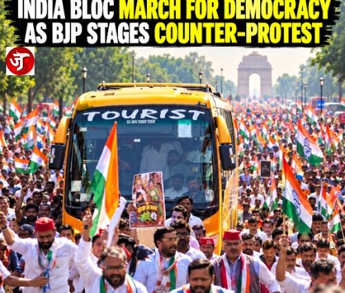 DELHI ON EDGE: INDIA BLOC MARCH FOR DEMOCRACY AS BJP STAGES COUNTER-PROTEST