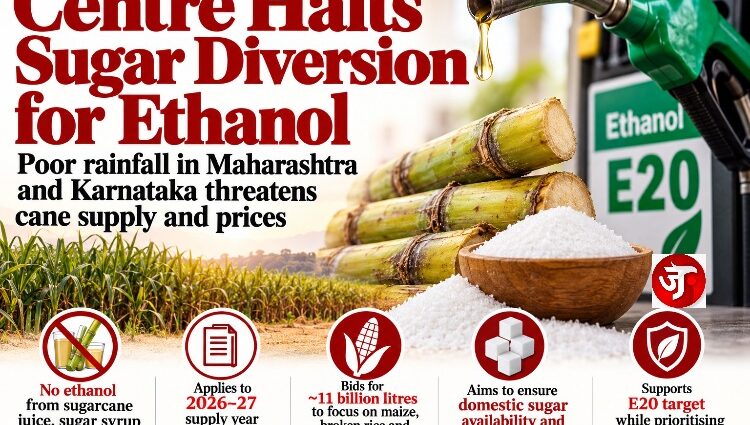 Centre Halts Sugar Diversion for Ethanol as Poor Rainfall Threatens Cane Supply and Prices
